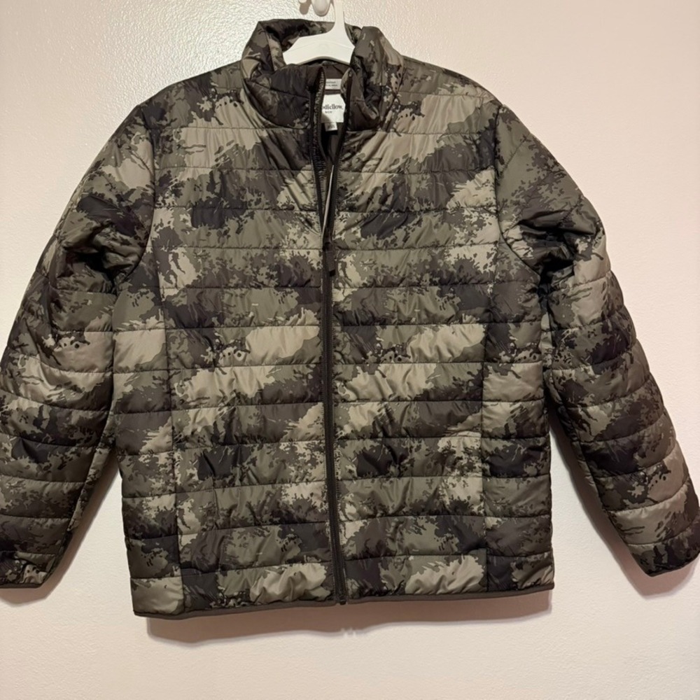 Goodfellow & Co Mens Camo Puffer Jacket Water Resistant Green Grey Size L NWT